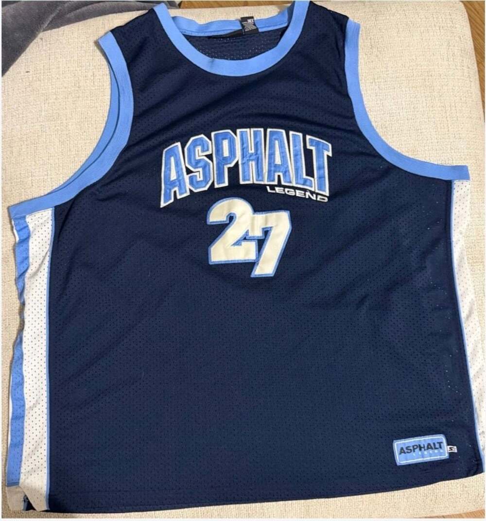 3XL Y2K  Asphalt Legend Basketball Jersey #27  Navy Blue Mesh Streetwear Hip Hop